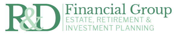 R & D Financial Group estate, retirement and investment planning logo. Green text on white background.